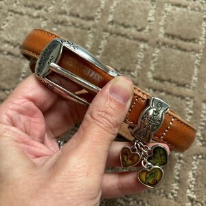 Brighton Light Brown Camel Leather Belt Charms Sz Small 28 Waist Silver Hardware